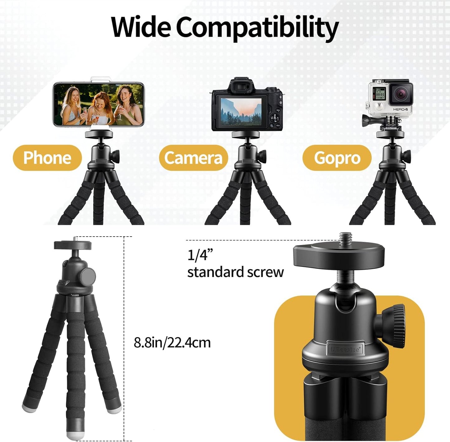 Sensyne Phone Tripod, Flexible Cell Phone Tripod with Phone Holder and Wireless Remote, Mini Travel Tripod Stand, Compatible with All Cell Phones, Cameras