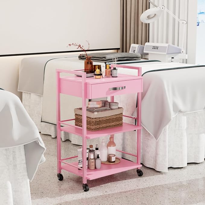 Salon Trolley Cart for Beauty SPA, Wooden Rolling Storage Station, Mobile - Image 2