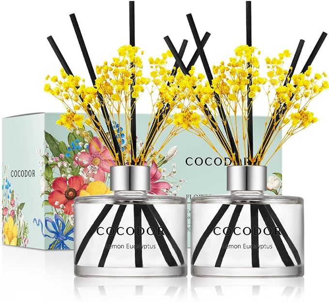 COCODOR Preserved Real Flower Reed Diffuser/Lemon Eucalyptus / 6.7oz / 2 by COCODOR