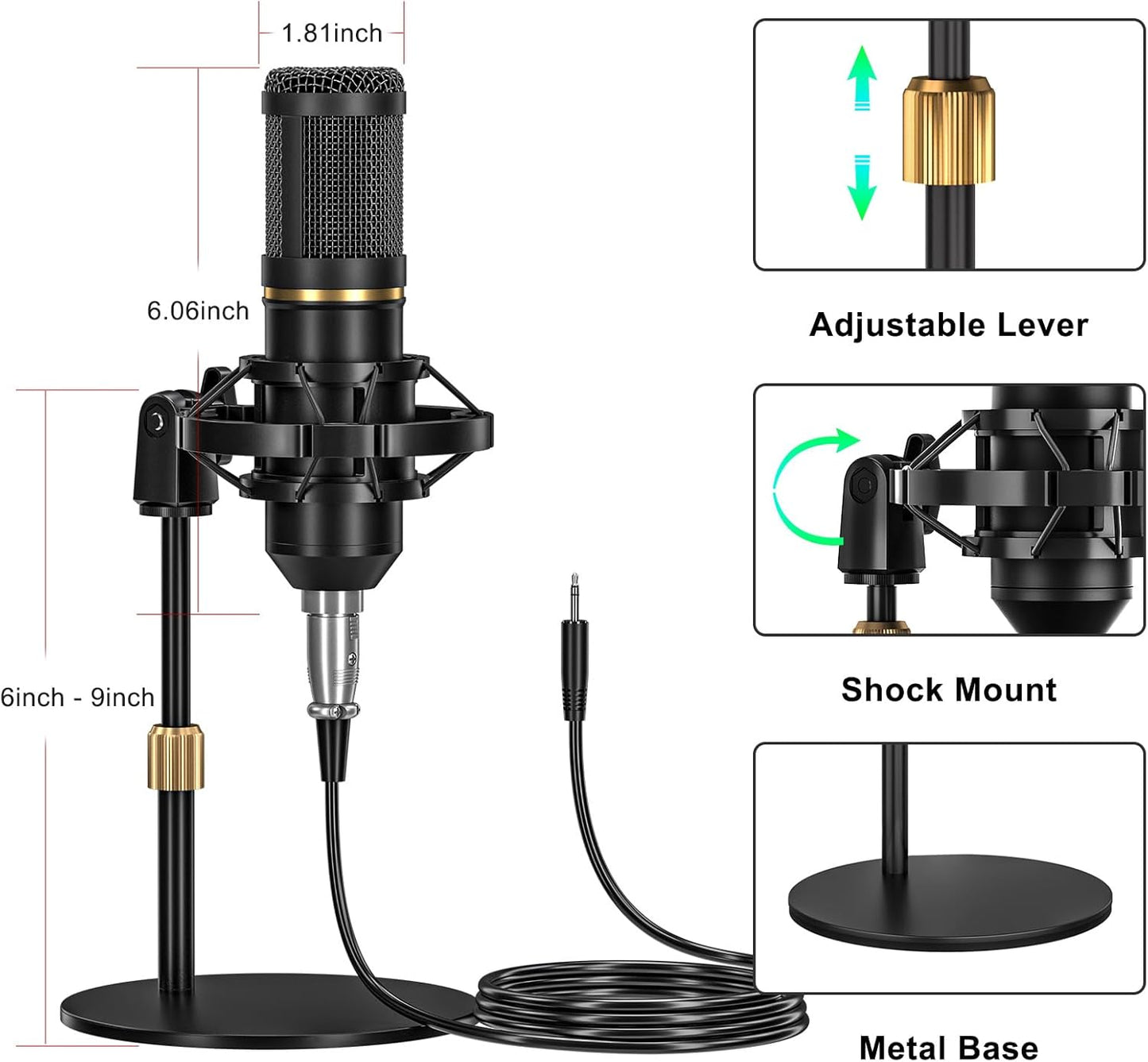 Podcast Microphone Bundle with Live Sound Card Audio Mixer, Podcast Equipment Bundle with 3.5mm BM800 Microphone for Pc/Youtube Live Streaming Singing Gaming, Sound Board with Voice Changer, Denoise