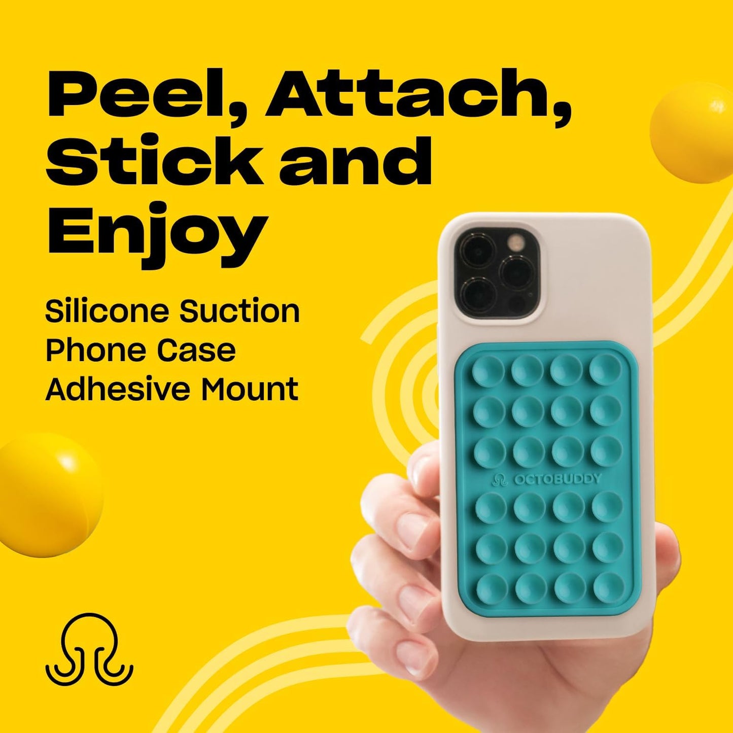 Classic MAX - Silicone Suction Phone Case Adhesive Mount - Hands-Free, Strong Grip Holder for Selfies and Videos - iPhone and Android Compatible - 2.6″ x 3.9″, Turquoise