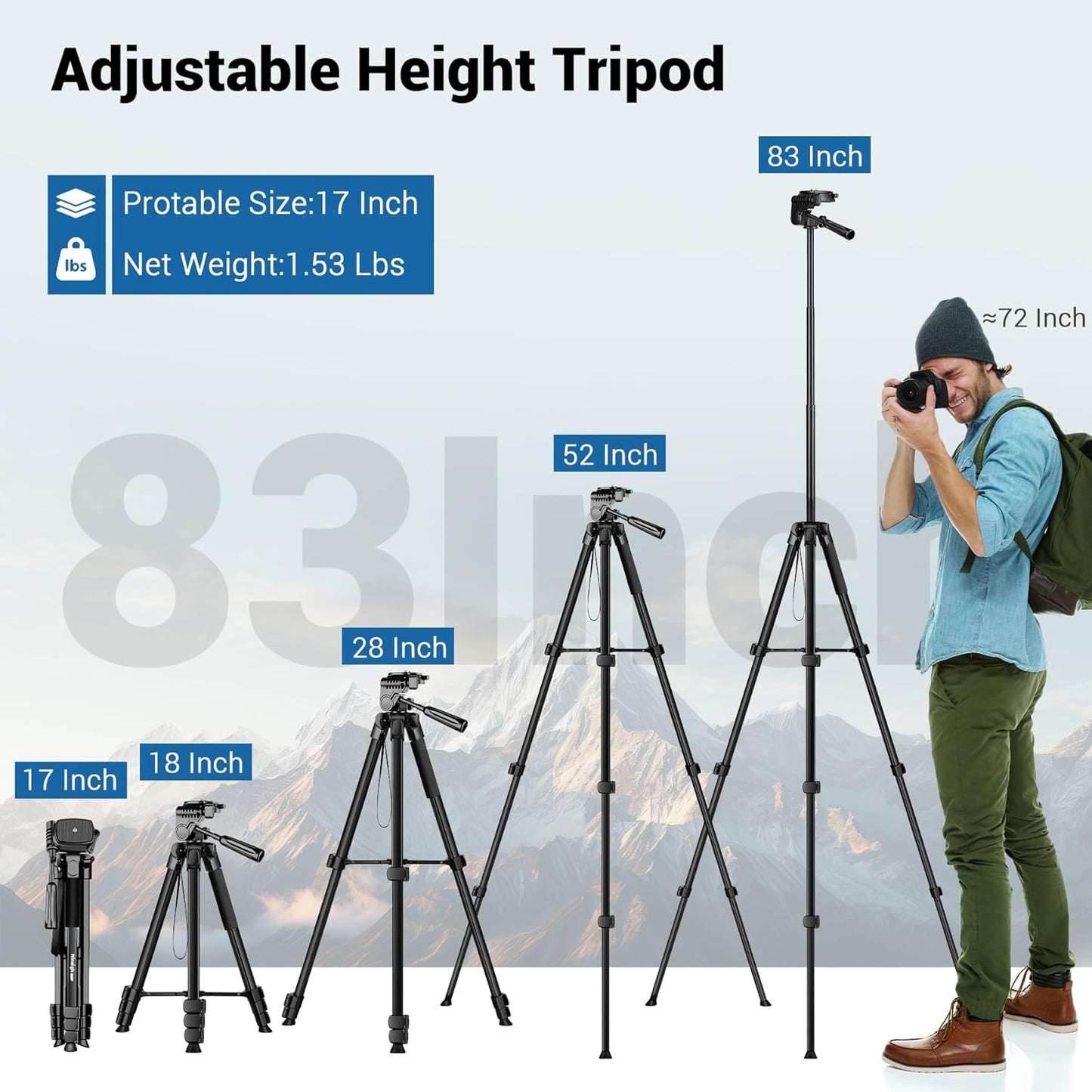 Phone Tripod, 64” Cell Phone Tripod for iPhone, Extra Long 83” Tall Tripods Selfie Stick with Wireless Remote Extendable Phone Holder Stand for Camera Photo Video Recording