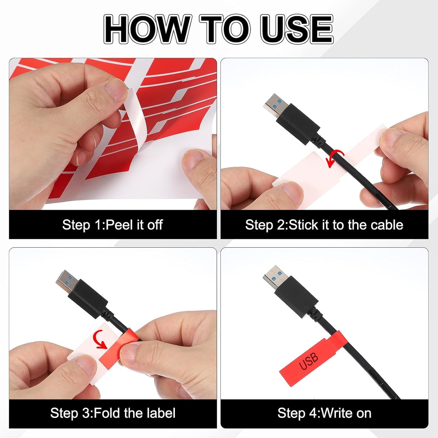 uxcell 300 Pcs Cable Labels, Waterproof Wire Cord Labels Tags, Cord Organizer Management Tags for Charger Cable Organizer Wire Markers Printer and Handwriting, Red