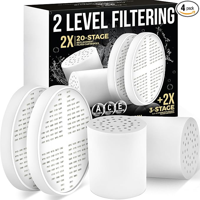 AquaHomeGroup 20 Stage + Vitamin C E and A Shower Filter Cartridge Bundle 2-Pack by Aquahomegroup