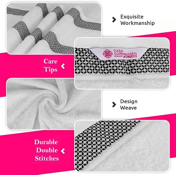 CASA COPENHAGEN Solitaire 6Pcs 100% Egyptian Cotton Large Designer Towels Gift - Image 2