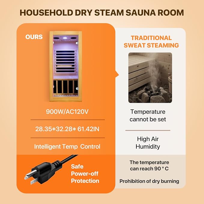 OUTEXER Infrared Sauna Room Indoor Saunas Home Obeche Wood 900W Low-EMF Dry - Image 2