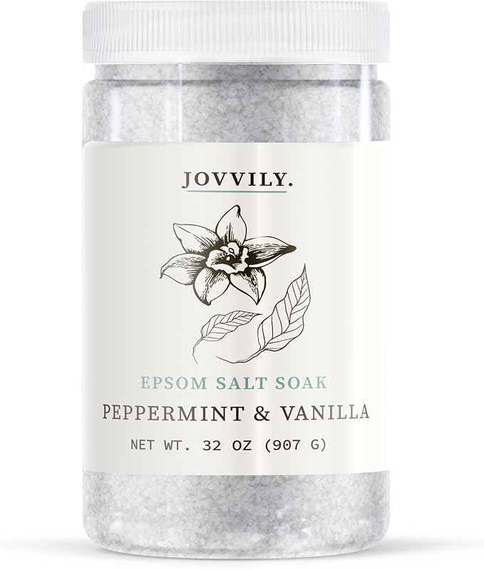 Jovvily Peppermint & Vanilla Epsom Salt - 2 lb - Scented Soaking Solution by Jovvily