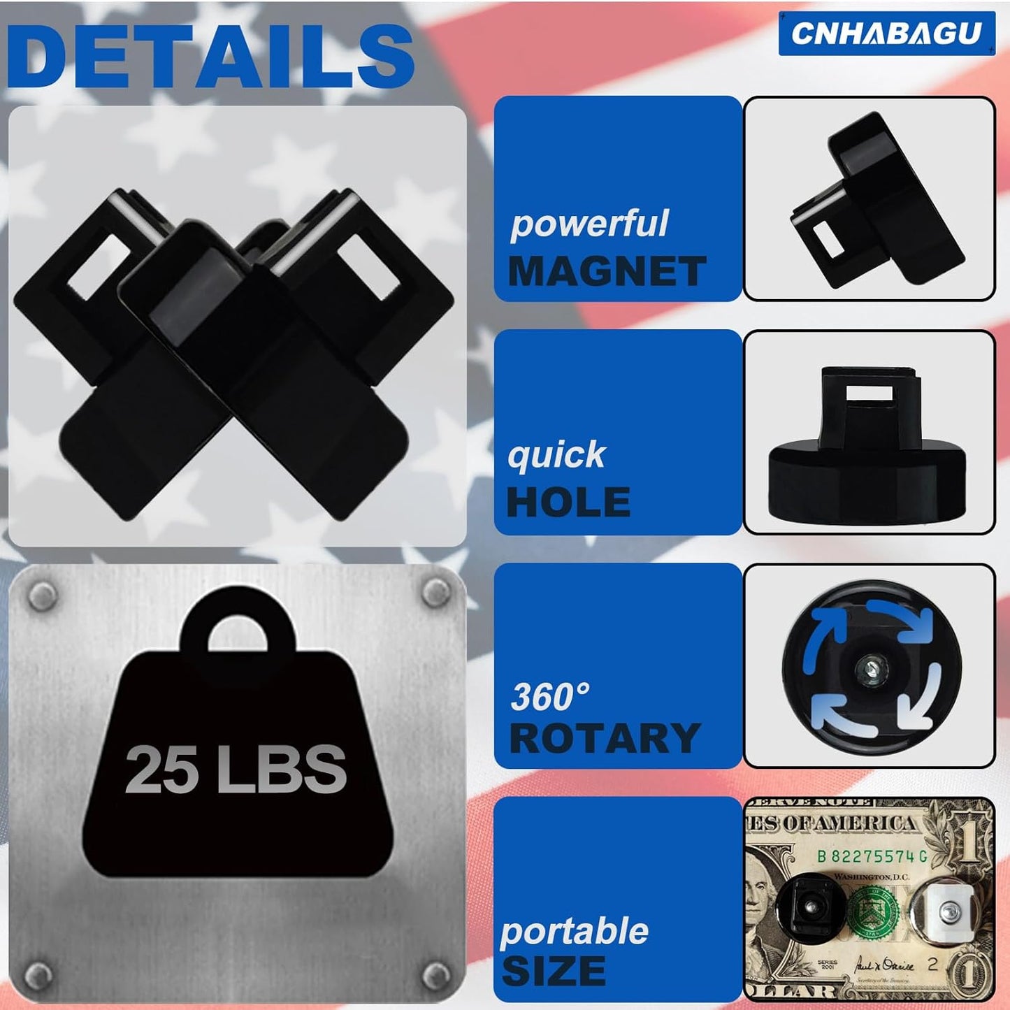 Magnet Zip Tie Mount Magnetic Zip Ties Mount 25LBS Strong Multipurpose Wire Cable Holder Mount Wire Clips Management for Home Office Marine Electrical Wiring (Black, 24 Piece)