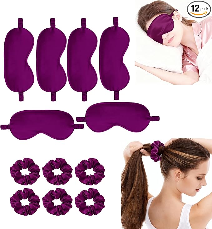 12Pcs Silk Sleep Masks Satin Eye Mask Silky Eyes Cover Blindfold Eyeshade Hair by WJingYiJia