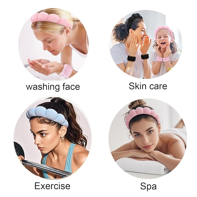 Spa Headbands for Washing Face Soft Puffy Bubble Headbands Wristband for Women - Image 6