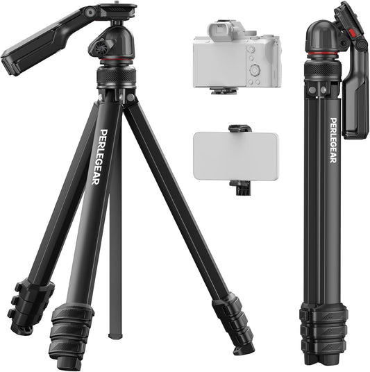 Perlegear Camera Tripod, 60″ Portable and Height-Adjustable, Travel Tripod with 13.2 lbs Max Load, Phone Camera Stand Heavy Duty for Video Recording, PGIPE01