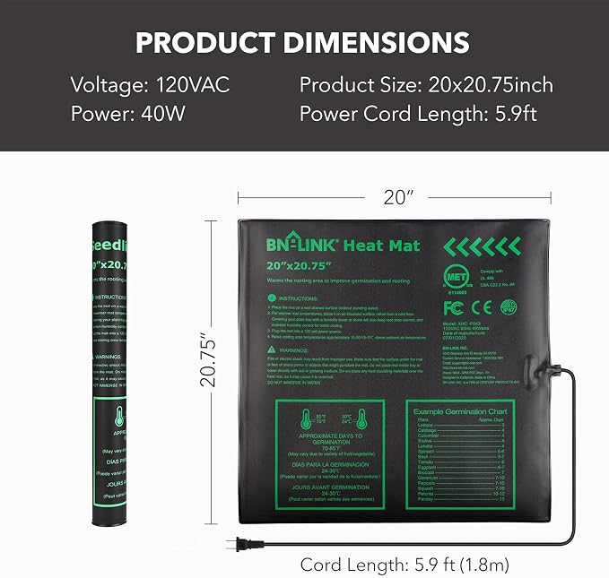 BN-LINK Seedling Heat Mat Warm Hydroponic Heating Pad Waterproof 20" x 20.75" - Image 2
