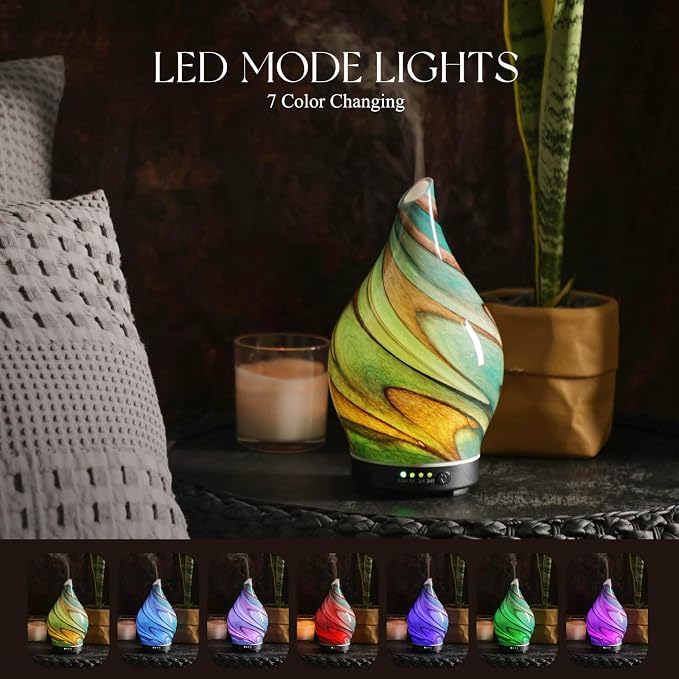Porseme 150ml Essential Oil Diffuser Glass Color Changing Aroma Air Diffusers - Image 2