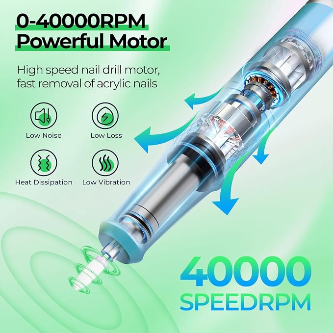 JOSGLOI Electric Nail Drill Professional: Shiny 40000RPM Electric Nail File Kit - Image 2