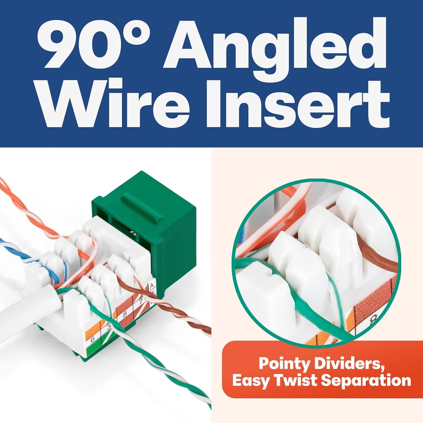 Everest 90° Angled RJ45 Cat5e Keystone Jacks 10-Pack in Green - Slim Profile Female RJ45 Connectors - Cat 5e Keystone Jack - Compatible with 90° Angled Speed Termination Tool - easyJACK (B094WB91H3)