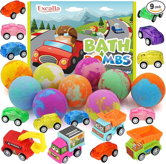 Bath Bombs for Kids with Toys Inside, 9 Pack Handmde Bath Bombs Set with by Excalla