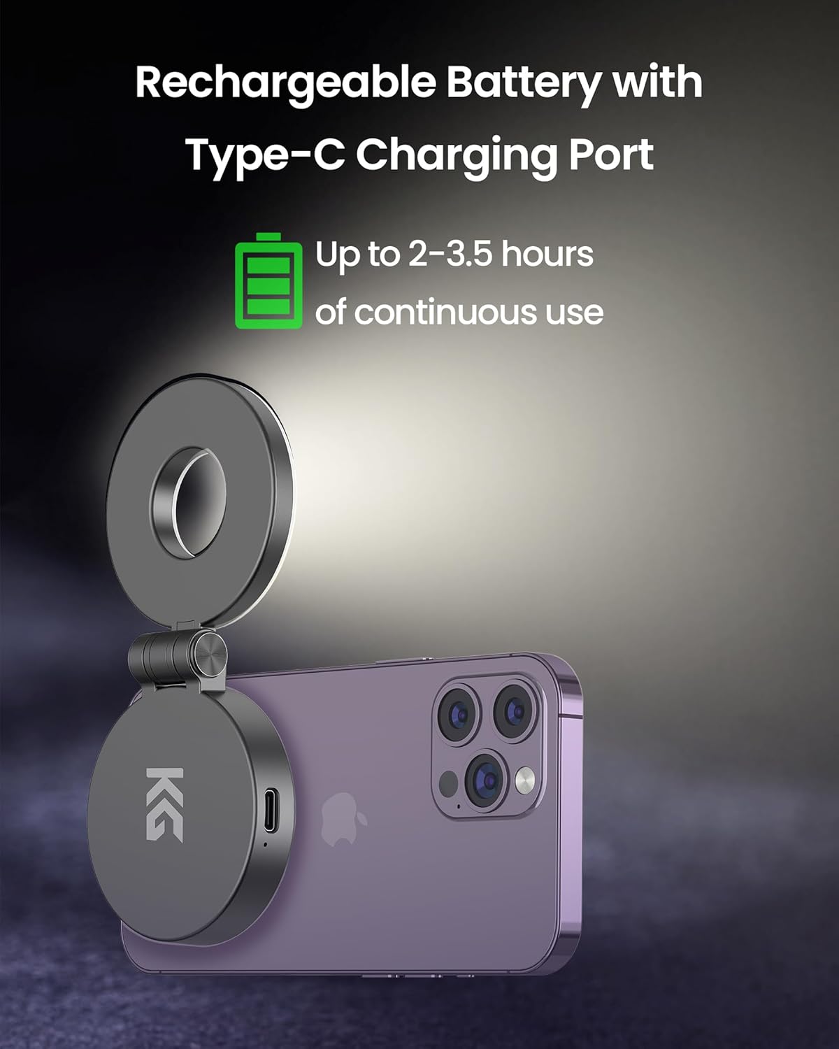 KraftGeek Magnetic Selfie Light for iPhone Magsafe, Portable Phone Ring Light for Video Recording, Rechargeable Lightweight Travel LED Cell Phone Light, Black