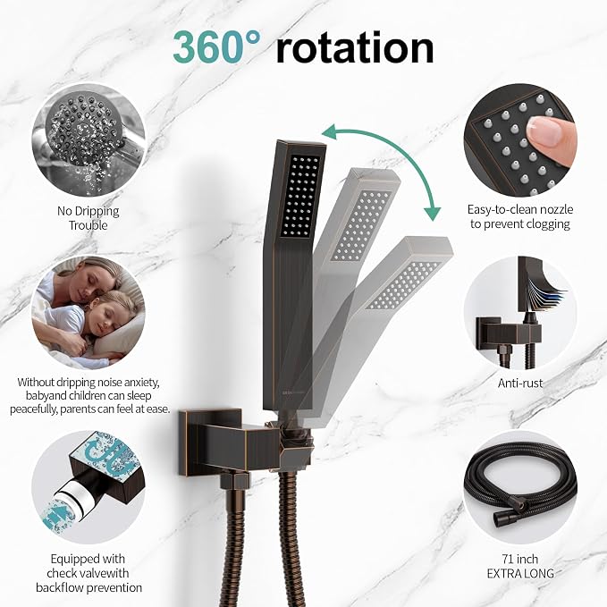 SR SUN RISE ORB Square Rainfall Shower Head and Handle Set, Wall Mounted Shower - Image 4