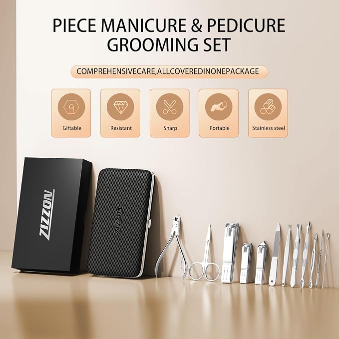 ZIZZON Manicure, Pedicure Kit, Nail Clippers Set of 12Pcs, Professional - Image 6