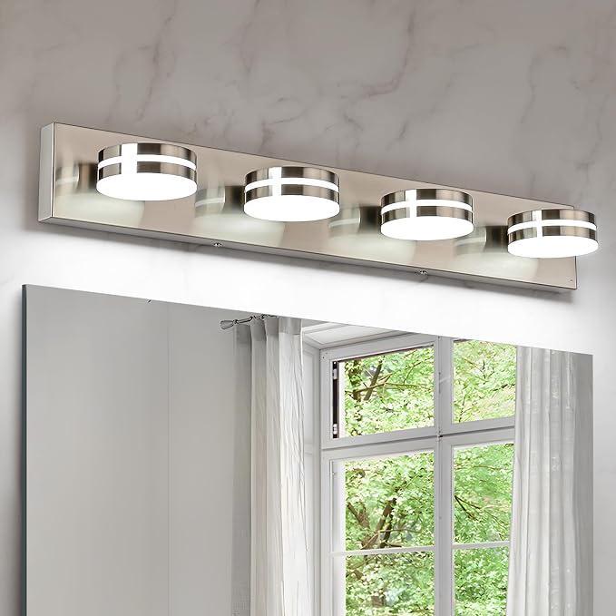 Brushed Nickel Vanity Lights for Bathroom, 4-Light Bathroom Light Fixtures Over by BATHROOMLIGHTINGFIXTURES