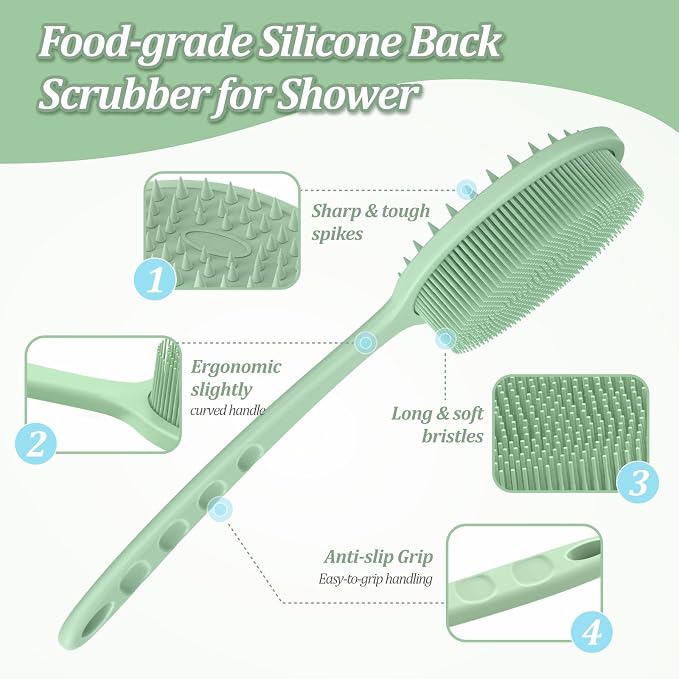Silicone Back/Body/Face Scrubber & Soft Bath Glove Set 4PCS, Gentle Exfoliating - Image 3