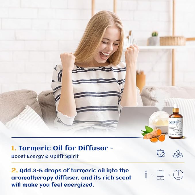 HIQILI 100ML Turmeric Oil for Face Skin Care, Aromatherapy, 100% Pure, Use - Image 3