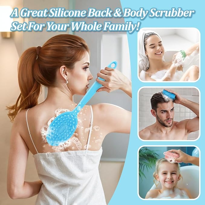 Silicone Back & Body & Face Scrubber Set 3PCS, Gentle Exfoliating Back & Body - Image 7