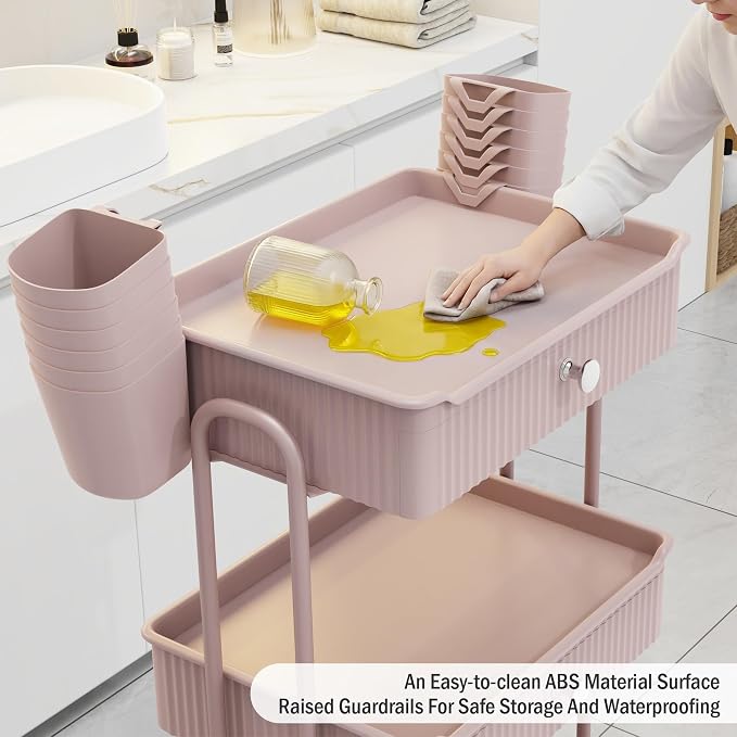 3 Tier Drawer Beauty Cart with 12 Movable Storage Organizer, Thickened ABS & - Image 5