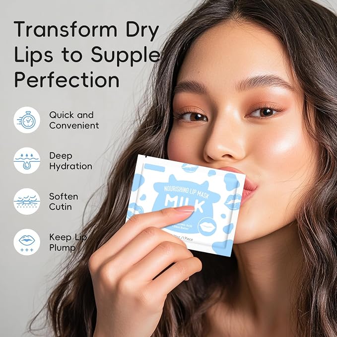 AKARY Milk 5 Pcs Moisturizing Lip Mask, Lip Sleep Gel Pads Mask Bulk - Image 2
