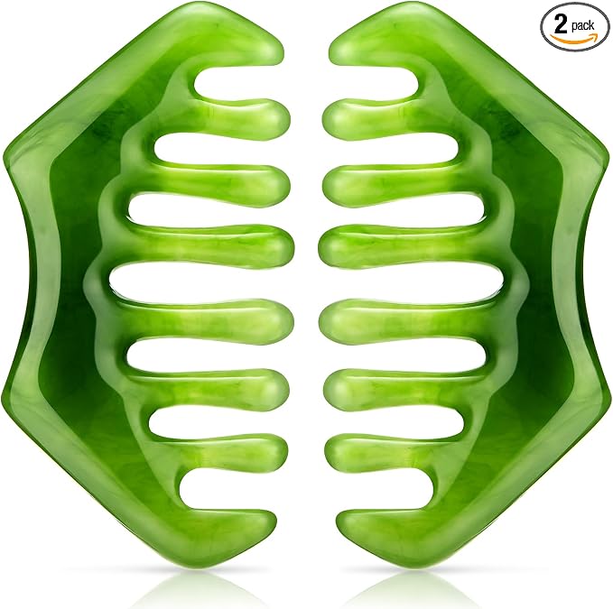 Geiserailie 2 Pcs Jade Combs Esthetician Supplies Massage Stone Hair Gua Sha by Geiserailie