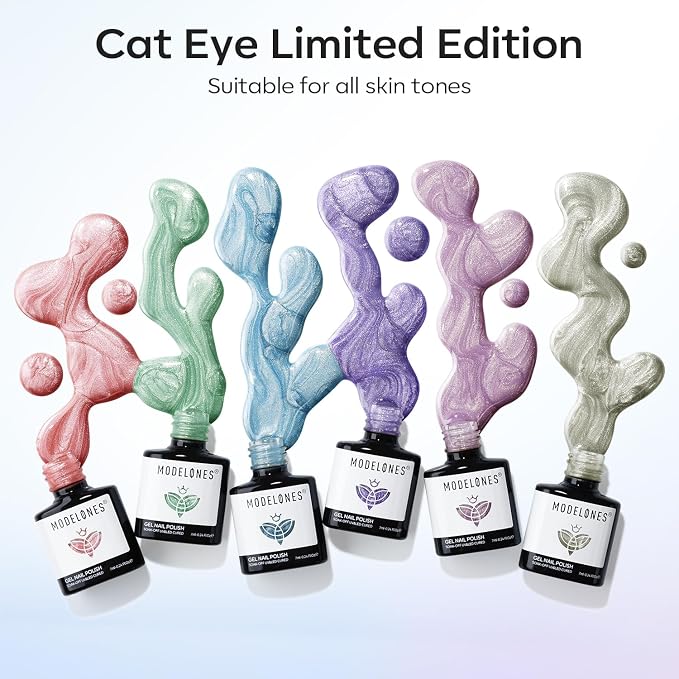 modelones Cat Eye Gel Nail Polish 6 Colors Red Green Silver Purple Blue Glitter - Image 4