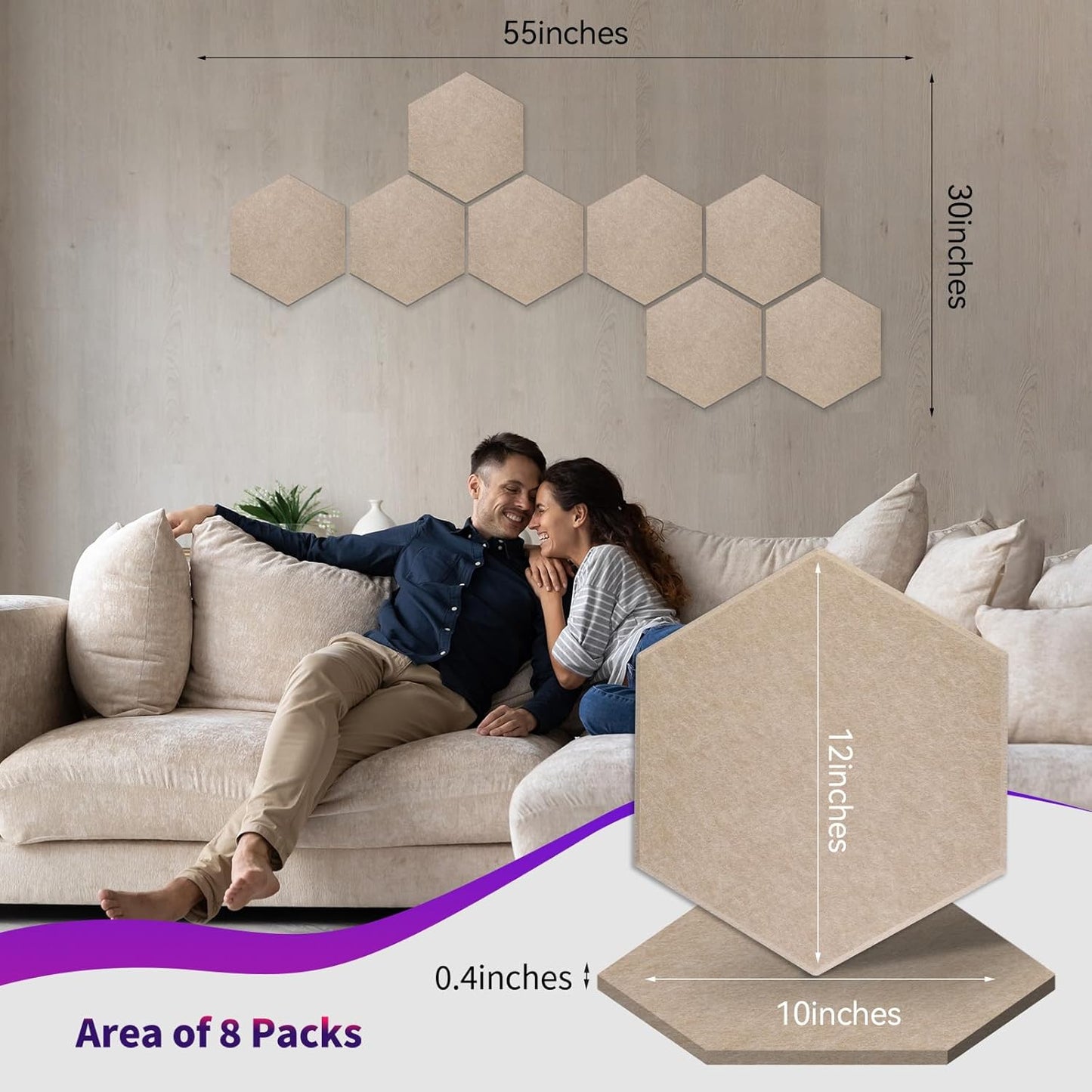 Mollywell Hexagon Acoustic Panels, High Density, Soundproofing, Decorative Noise Reduction Felt Wall Tiles for Ceilings, Home Office & Gaming Room (Deep Camel), 12x10x0.4 Inch