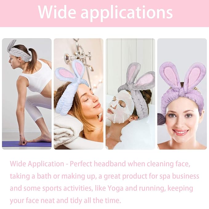 musejoy 3 Pcs Headband Bunny Ears Headband Cute Spa Headbands - Image 7