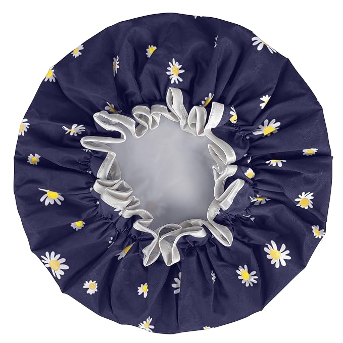Waterproof Shower Caps for Women, Pattern And Solid Color Dual-Layer Design For - Image 4