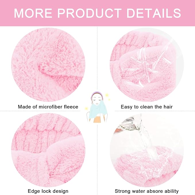 CIEHER 12 PCS Black & Pink Makeup Headband - Image 2