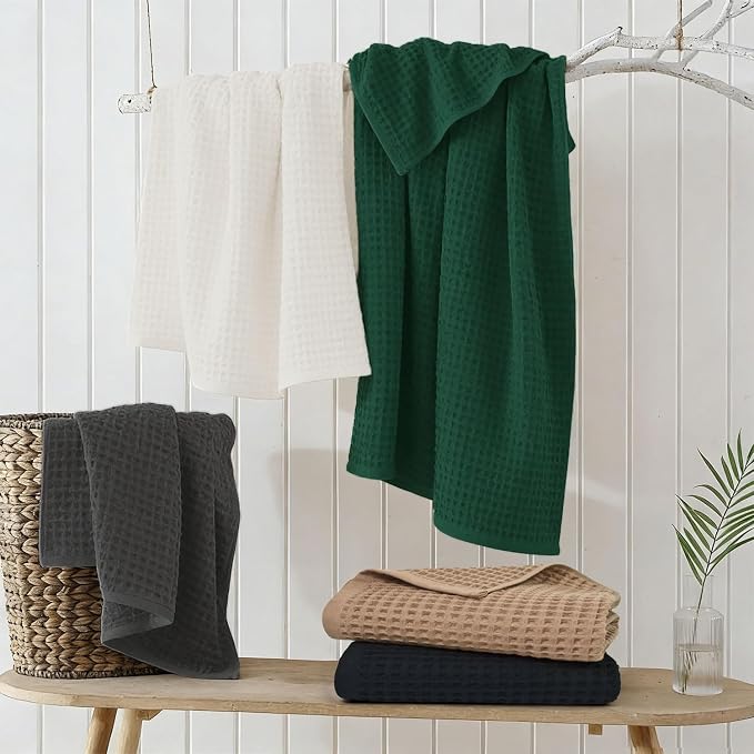 Jacquotha Waffle Bath Towels Set of 2 – Cotton, Quick Dry, Low Lint, 31” x 62” - Image 9