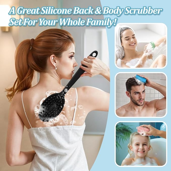 Silicone Back Scrubber & Bath Glove Set 2PCS, 13.4'' Gentle Shower Back Scrubber - Image 7