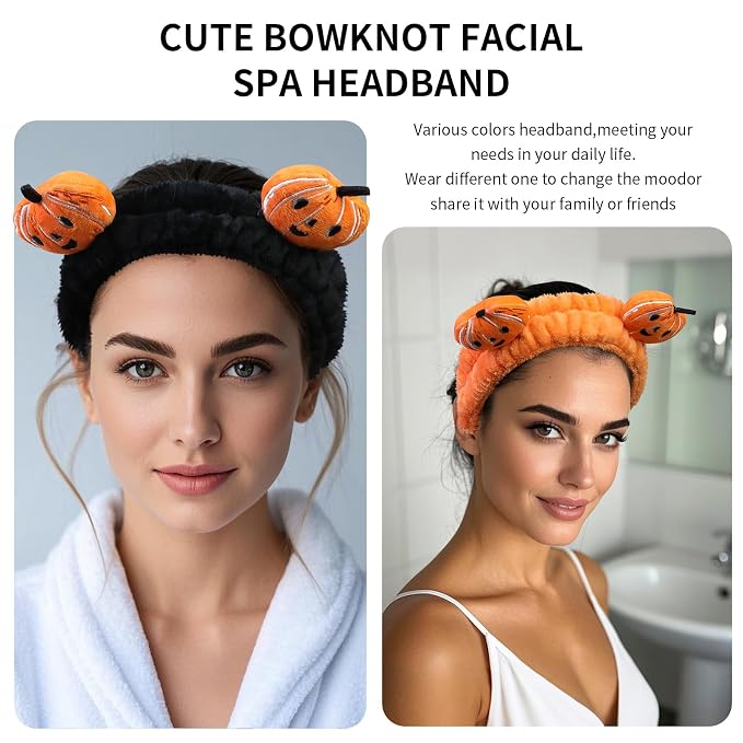 Spa Headband for Washing Face, 2 Pack Cute Halloween Hair Band for Shower Yoga - Image 2