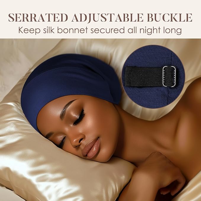 LULUSILK Mulberry Silk Lined Sleep Cap, No More Frizzy Tangled Hair, Stay On - Image 4