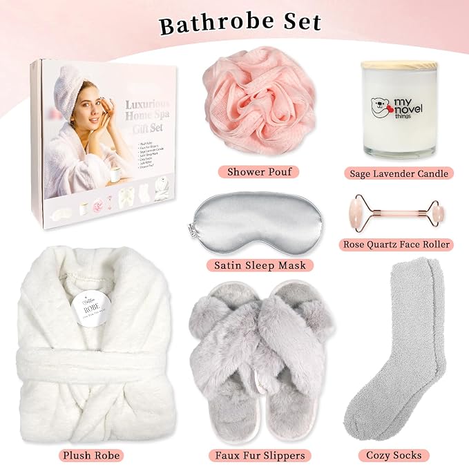 my novel things Birthday Gifts for Women, Spa Robe and Slippers Set, Bathrobe - Image 3