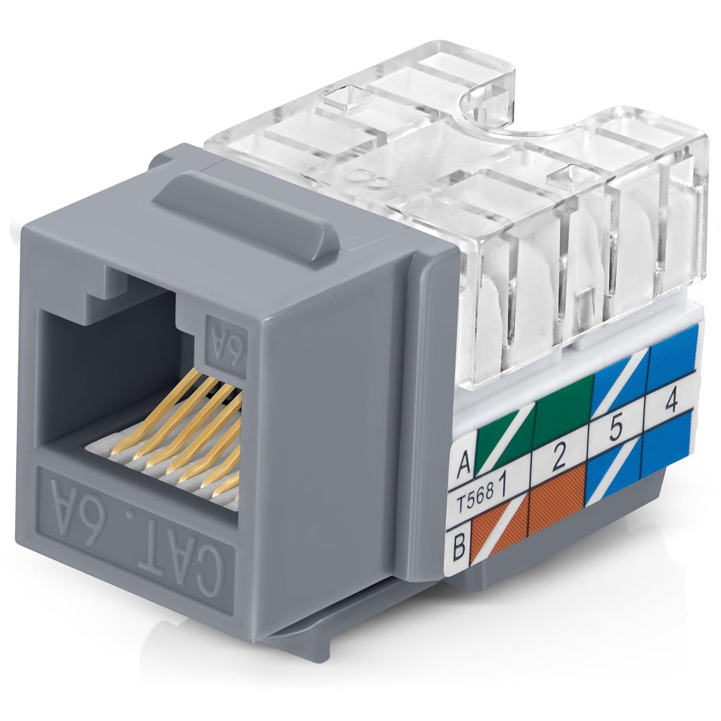 Everest 90° Angled RJ45 Cat6A Keystone Jacks 10-Pack in Gray - Slim Profile Female RJ45 Connectors - Cat 6A Keystone Jack - Compatible with 90° Angled Speed Termination Tool - easyJACK (B094WB91H3)