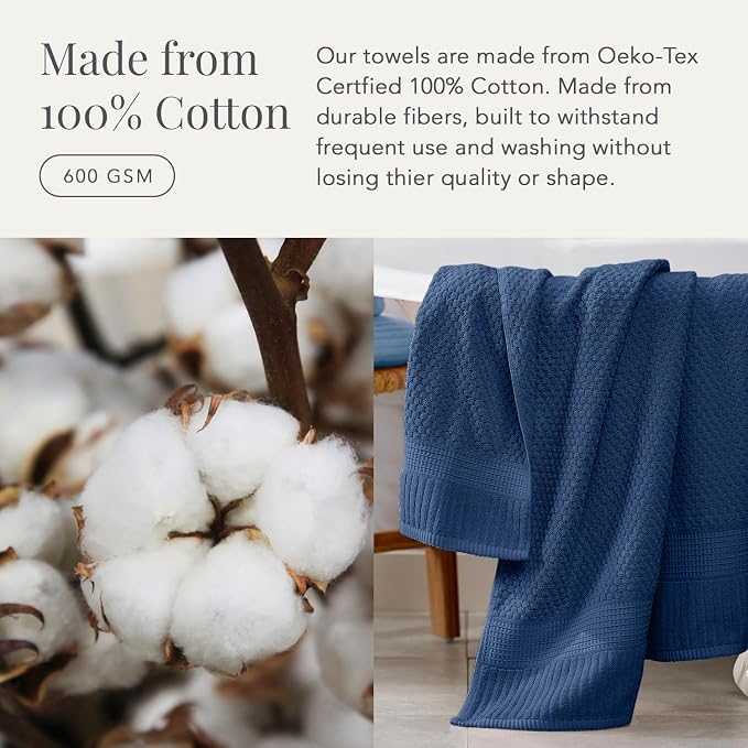 NY Loft 100% Cotton 4 Pack Bath Towel Set| Navy Bath Towels | Super Soft & - Image 4