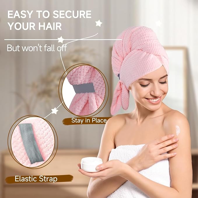 2 Packs Large Microfiber Hair Towel Wrap - Image 2