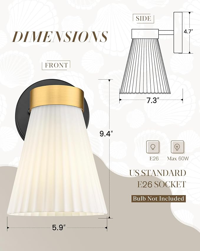 Set of 2 Wall Sconces for Bathroom, HWH 1-Light Bathroom Vanity Light - Image 2