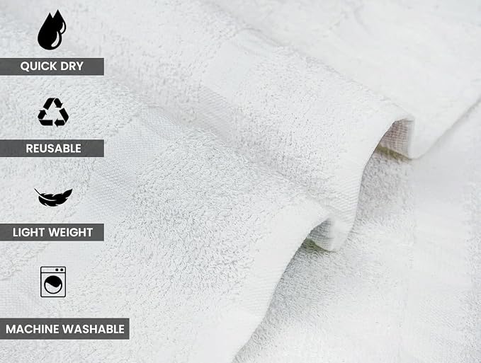 CH White Bath Towels Bulk Pack of 12 – Pure Cotton Lightweight & Absorbent - Image 3