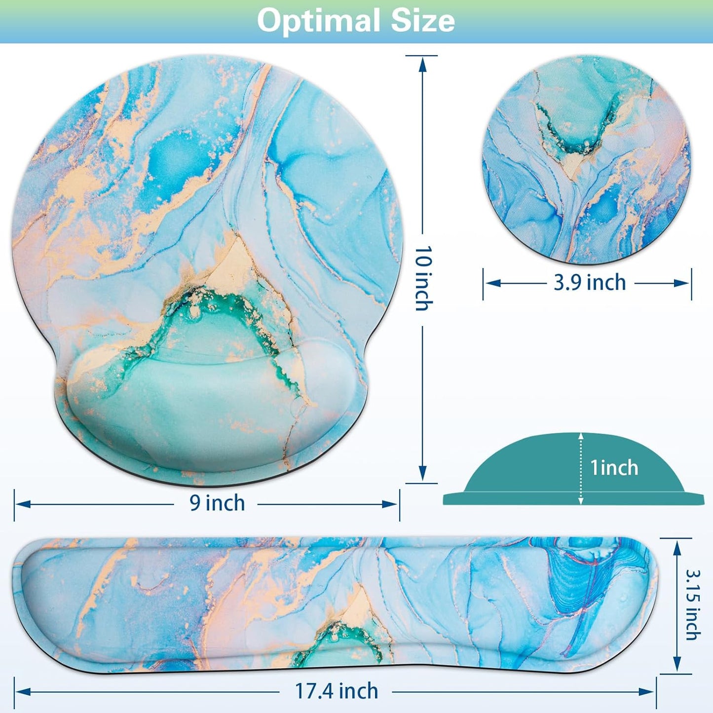 Mouse Pad with Wrist Rest Set, Qomolama 3-in-1 Wrist Rest for Keyboard and Mouse, Gaming Mousepad with Anti-Skid Base,Ergonomic Mouse Pad,Memory Foam Keyboard Gel Wrist Rest