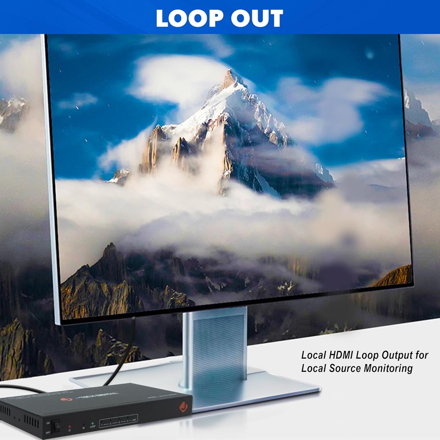 J-Tech Digital HDMI 2.0 4K 1x4 Splitter Extender Over Single Cable CAT6 with PoC Up to 196 FT 1-in 4-Out w/Local Loop Output & Low Latency [JTECH-14EX50]