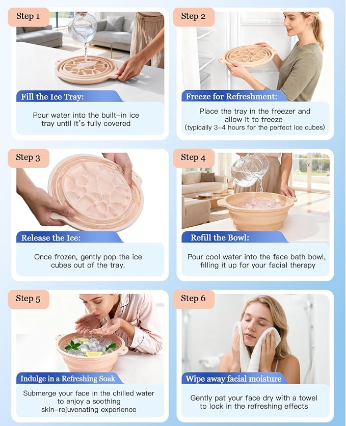 Face Bowl for Ice with Built-in Ice Tray – Collapsible Silicone Facial Ice Bath - Image 6