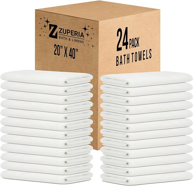 ZUPERIA White Bath Towels Bulk 24 Pack by Zuperia
