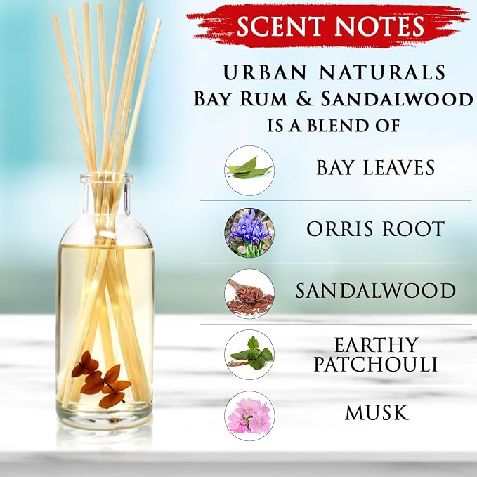 Urban Naturals Bay Rum & Sandalwood Reed Diffuser Scent Sticks Gift Set | - Image 3